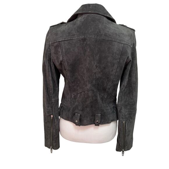 Blank NYC Small 100% Suede Leather Moto Jacket Gray Zip Pockets Asymmetrical - Picture 8 of 16